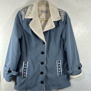 MISSLOOK Women’s Light Blue and White Jacket Navy Geometric Pattern